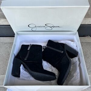 Jessica Simpson Black Suede Leather Caufield Side Zip Ankle Boots